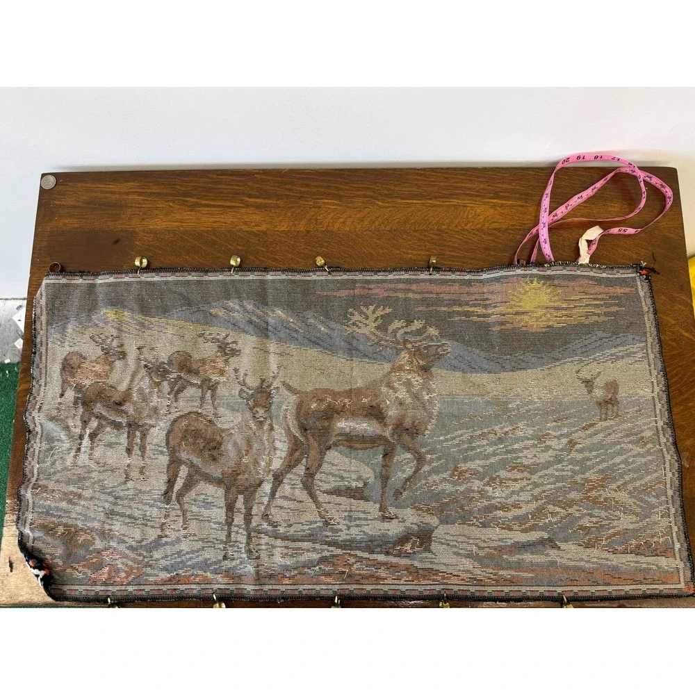 Made In‎ Italy Deer Reindeer Winter Landscape Tapestry Wall Hanging 19x36 Art